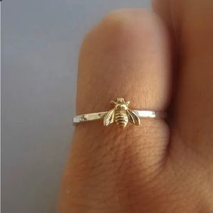 Silver Tone & 14K Gold Plated Honey Bee Stack Ring
